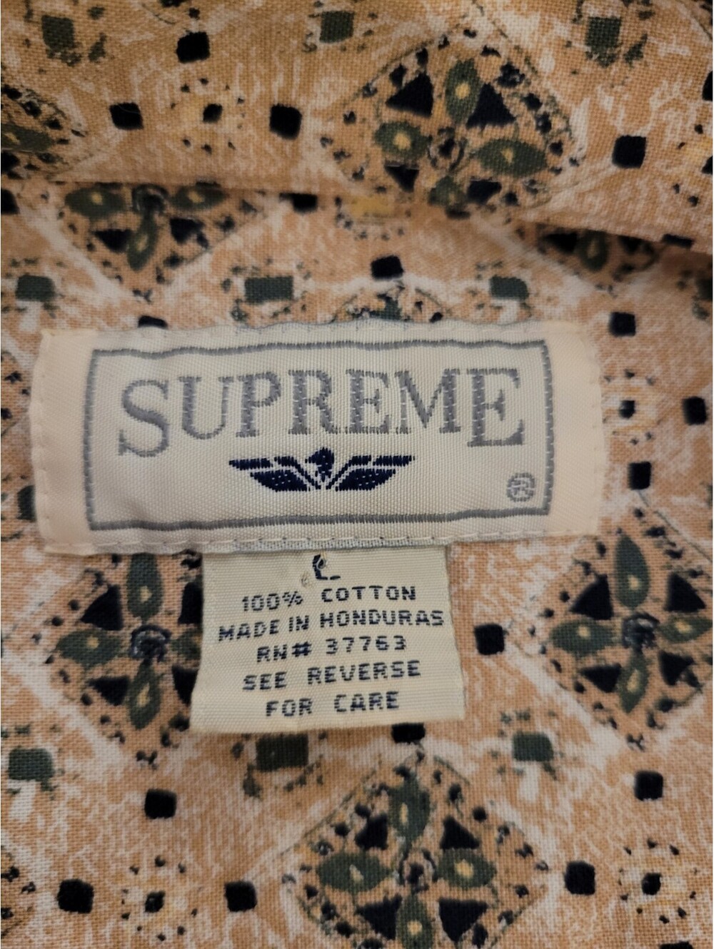 VTG Supreme Men's Lg Short Sleeve Geometric Print Button-Up Cotton Heritage - Picture 7 of 9